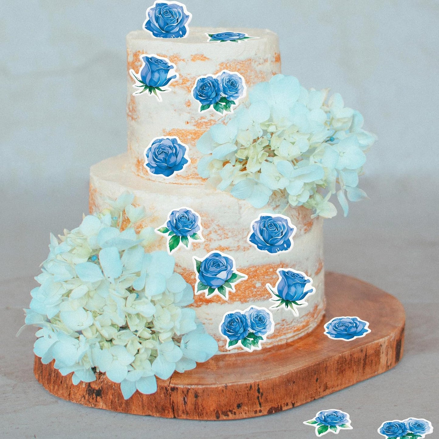 48PCS Edible Rose Flower Cupcake Toppers Wafer Paper Roses Decorations Flower Birthday Party Decorations Rose Cake Toppers for Wedding Engagement Birthday Party Cake Decor Supplies (Blue)