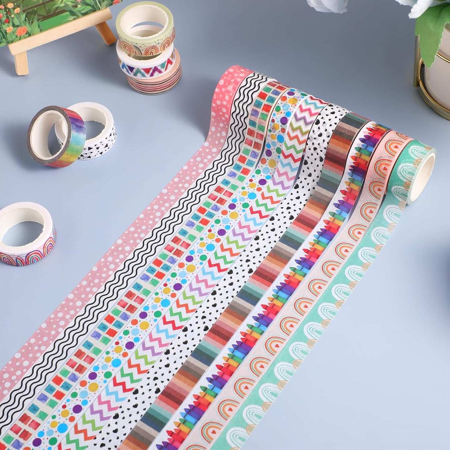 TaoBary 33 Rolls Holiday Plaid Washi Tape, 15 mm Seasonal Washi Tape Set Bohemian Colorful Vintage Cute for Card Wrapping Craft(Rainbow Style)