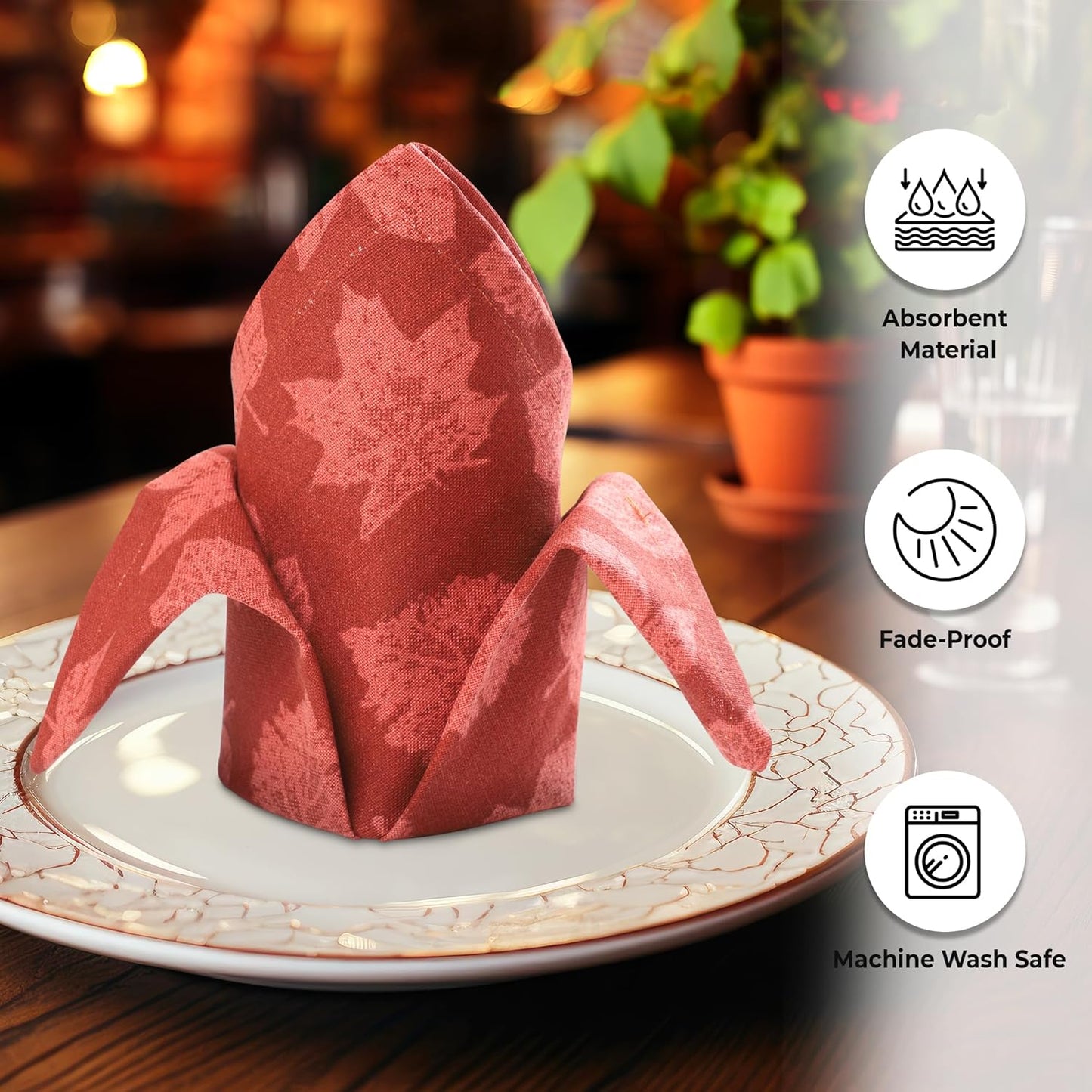 Urban Villa Fall Leaves Print Set of 12 Dinner Napkins (20X20 Inches) 100% Cotton Premium Quality Thanks Giving Over Sized Harvest Cloth Napkins with Mitered Corners Ultra Soft Durable Hotel Quality