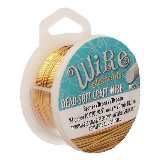 The Beadsmith Wire Elements Craft Wire – Tarnish Resistant, Soft Temper, Round, Bronze Color – 0.51mm, 24 Gauge, 20 Yard Spool – Jewelry Making, Wire Wrapping, Floral, & Other DIY Crafts