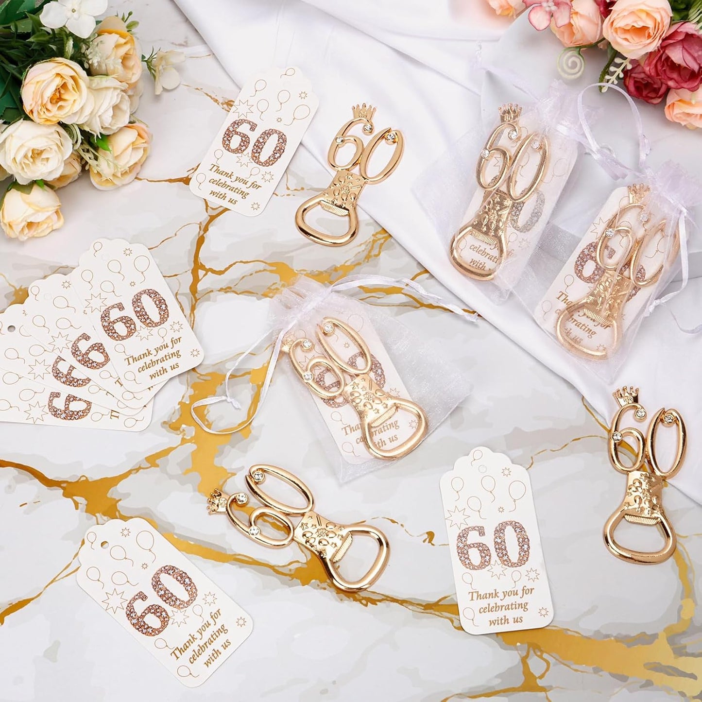50Pcs 60th Birthday Bottle Opener Set 60th Birthday Party Favors 60th Golden Bottle Openers Personalized Party Favors Wedding Anniversaries Souvenirs Favors For Guests Party
