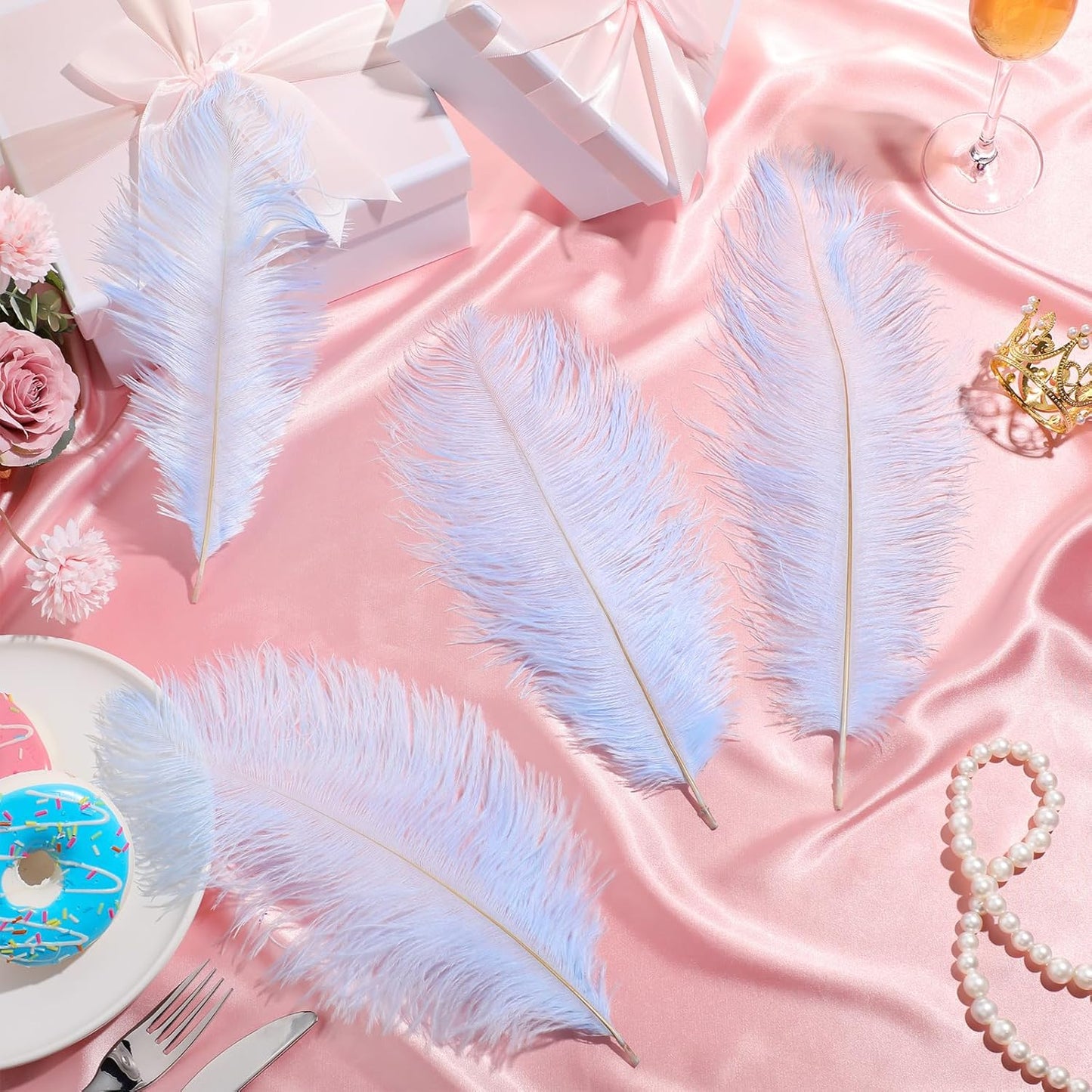 Maitys 90 Pcs Large Natural Ostrich Feathers Bulk 14-16 Inch (35-40cm) 12-14 Inch (30-35cm) 10-12 Inch (25-30cm) Ostrich Feathers Plumes for Centerpieces Wedding(Light Blue)