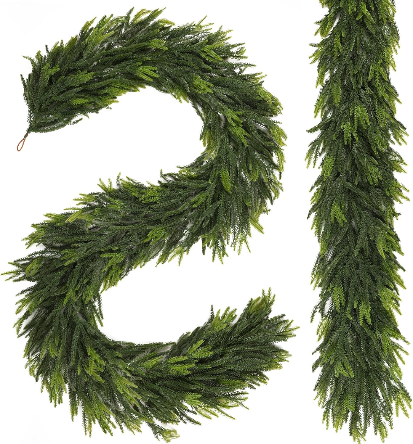 N&T NIETING 2 PCS Christmas Garland Norfolk Pine Garland Real Touch Faux Christmas Greenery Xmas Garland for Mantle, Table Holiday Winter Indoor Outdoor Christmas Decorations (9 FT)