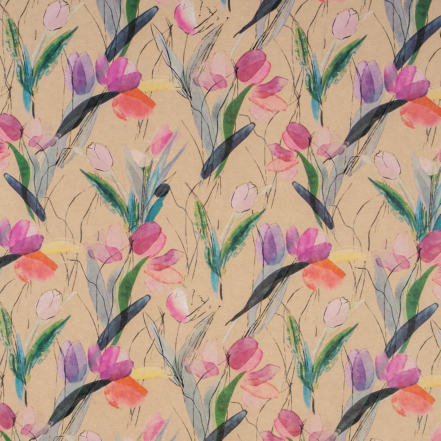 RUSPEPA Flower Wrapping Paper Roll, 17 in x 16.4 ft, Mini Roll, Tulips Watercolor Gift Wrap, Floral Kraft Wrapping Paper for Women, Girls, Spring, Summer, Wedding and Mother's Day