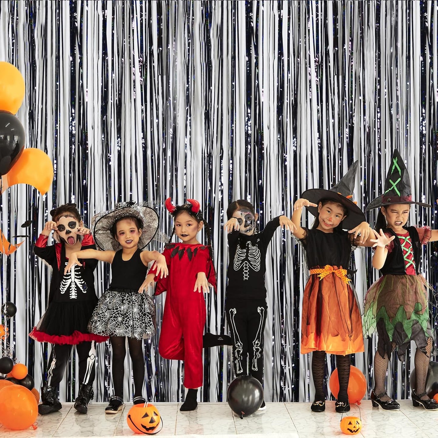 Foil Fringe Curtains Halloween Decor Party Decorations - Melsan 3 Pack 3.2 x 8.2 ft Tinsel Curtain Party Photo Backdrop for Birthday Party Baby Shower or Graduation Decorations (Pure Black)