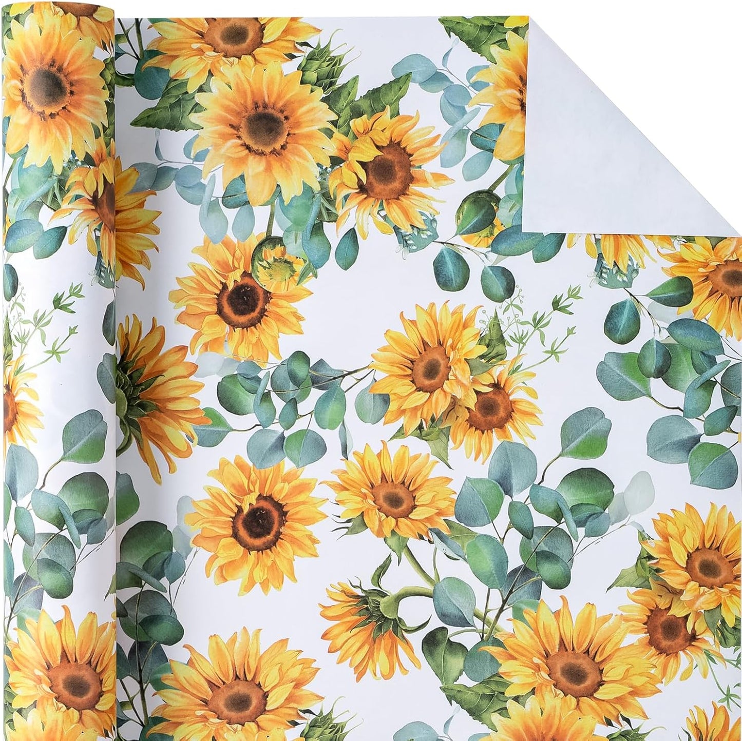 WRAPAHOLIC Kraft Sunflower Wrapping Paper Roll - Mini Roll - 17 Inch x 33 Feet - Perfect for Birthday, Baby Shower, Wedding, Party, Holiday