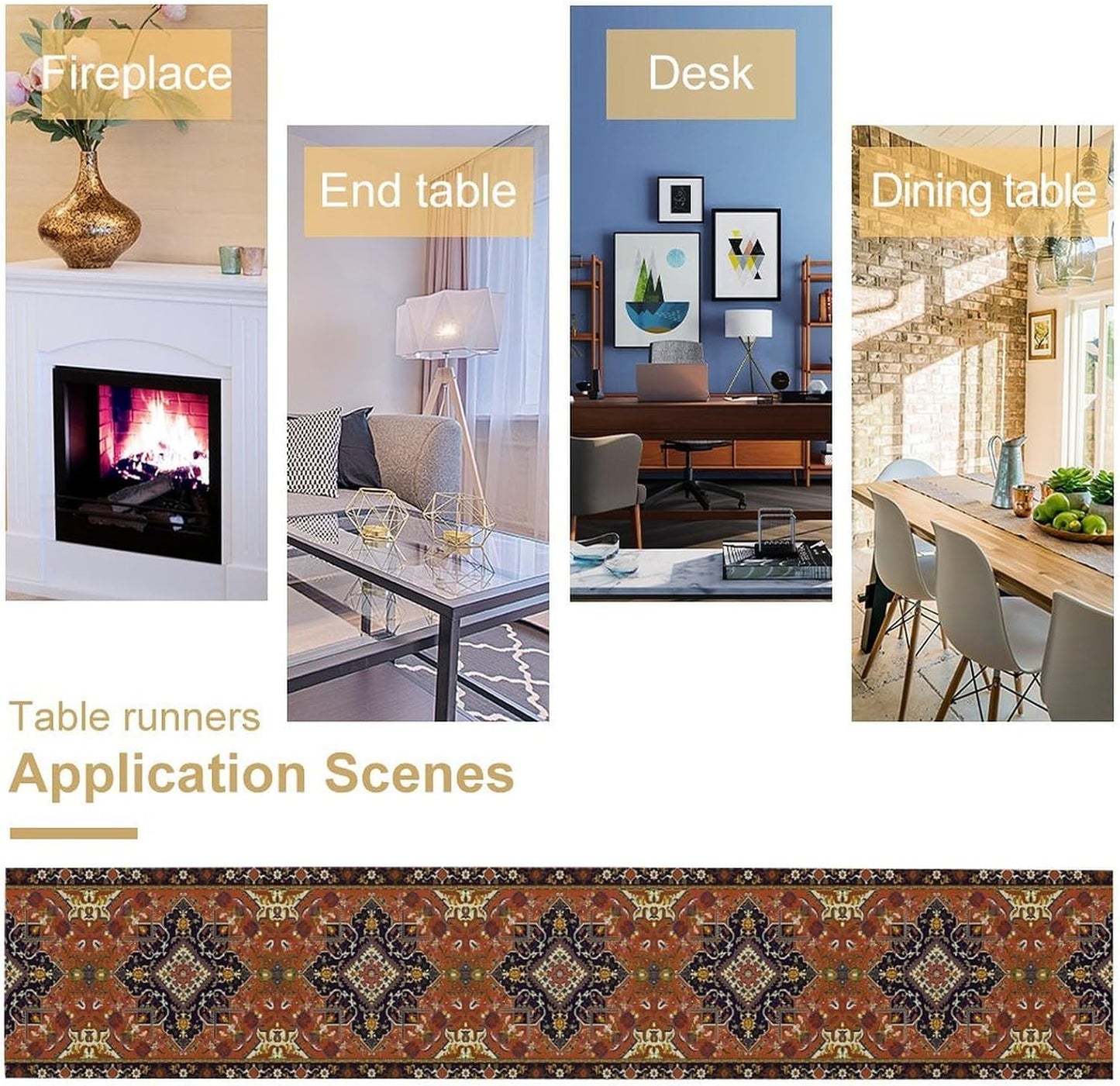 Vintage Boho Orange Table Runner, Country Rustic Farmhouse Magical Abstract Print Pattern for Home Kitchen Table Decor Dining Coffee Room Garden Party Decor 13x120in