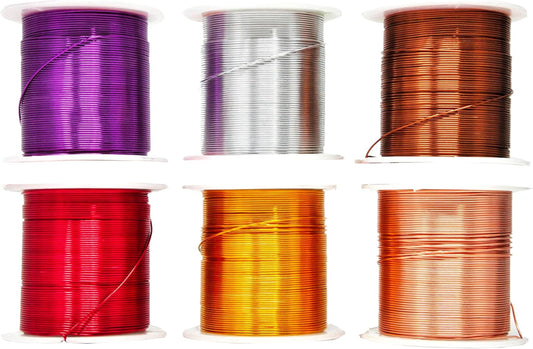 Mandala Crafts 22 Gauge Anodized Aluminum Craft Wire for Jewelry Making - 450 FT Colored Flexible Silver Copper Purple Gold Brown Red Wire - Bendable for Bonsai Armature Crafting Sculpting
