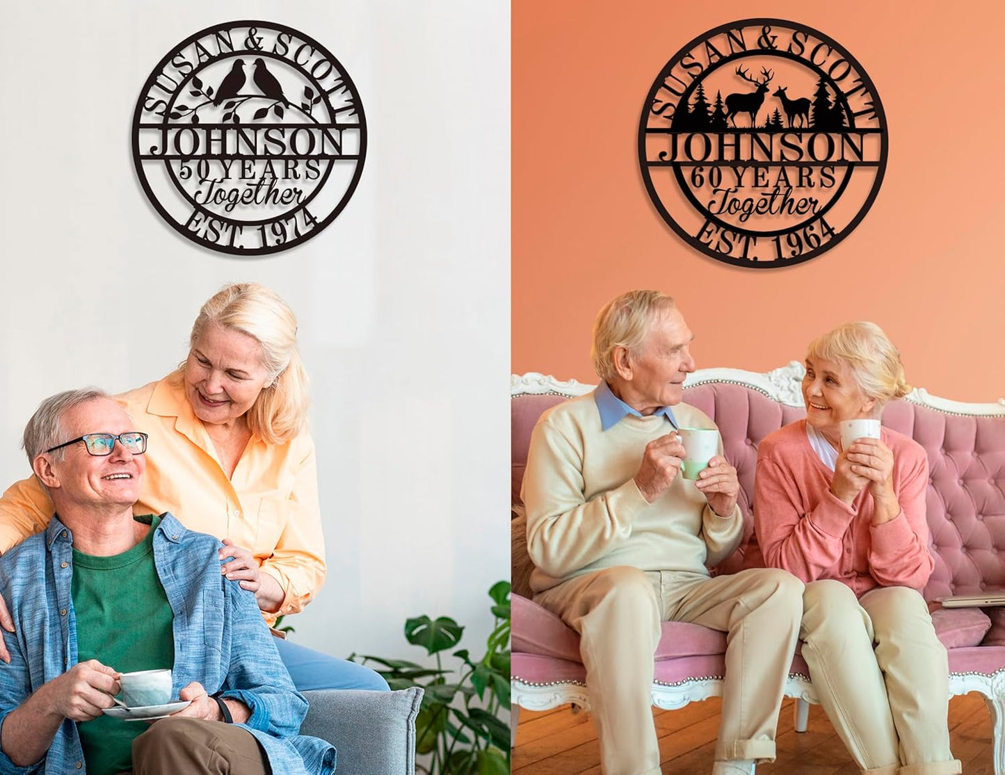 Personalized Christmas Gifts 2025, Custom 50th/40th/60th/70th/30th/1-99 Years Wedding Anniversary Sign Gifts for Couples Parents, Custom Metal Monogram Sign Personalized Family Name Signs