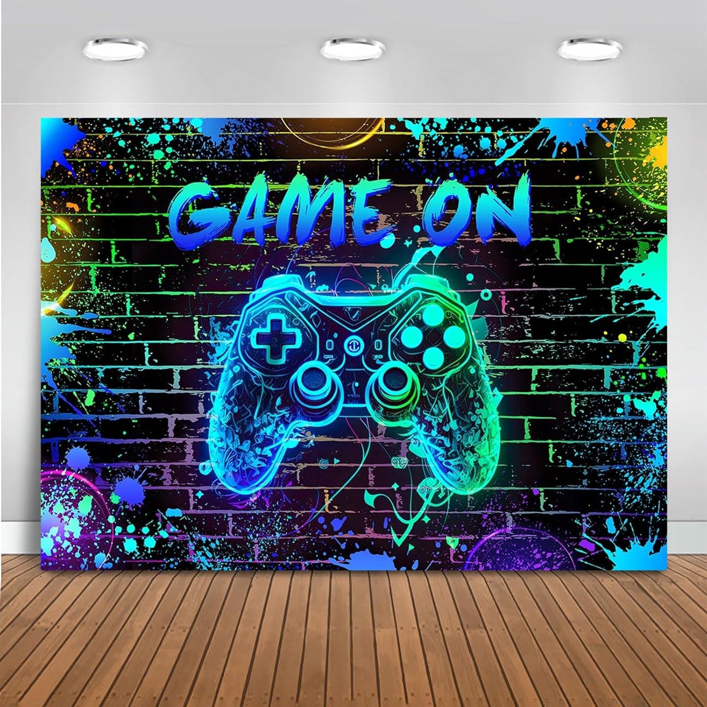 Mocsicka Game On Backdrop Video Game for Boys Level Up Birthday Party Decoration Game Night Arcade Neon Glow Gamer Banner Photography Background (Blue, 8x6ft(96"x72"))