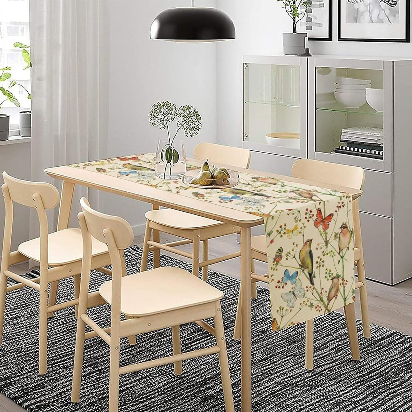 Brown Bird Floral Table Runner Spring Flower Kitchen Table Decoration Suitable for Family Dinner Decoration 13x108 Inch