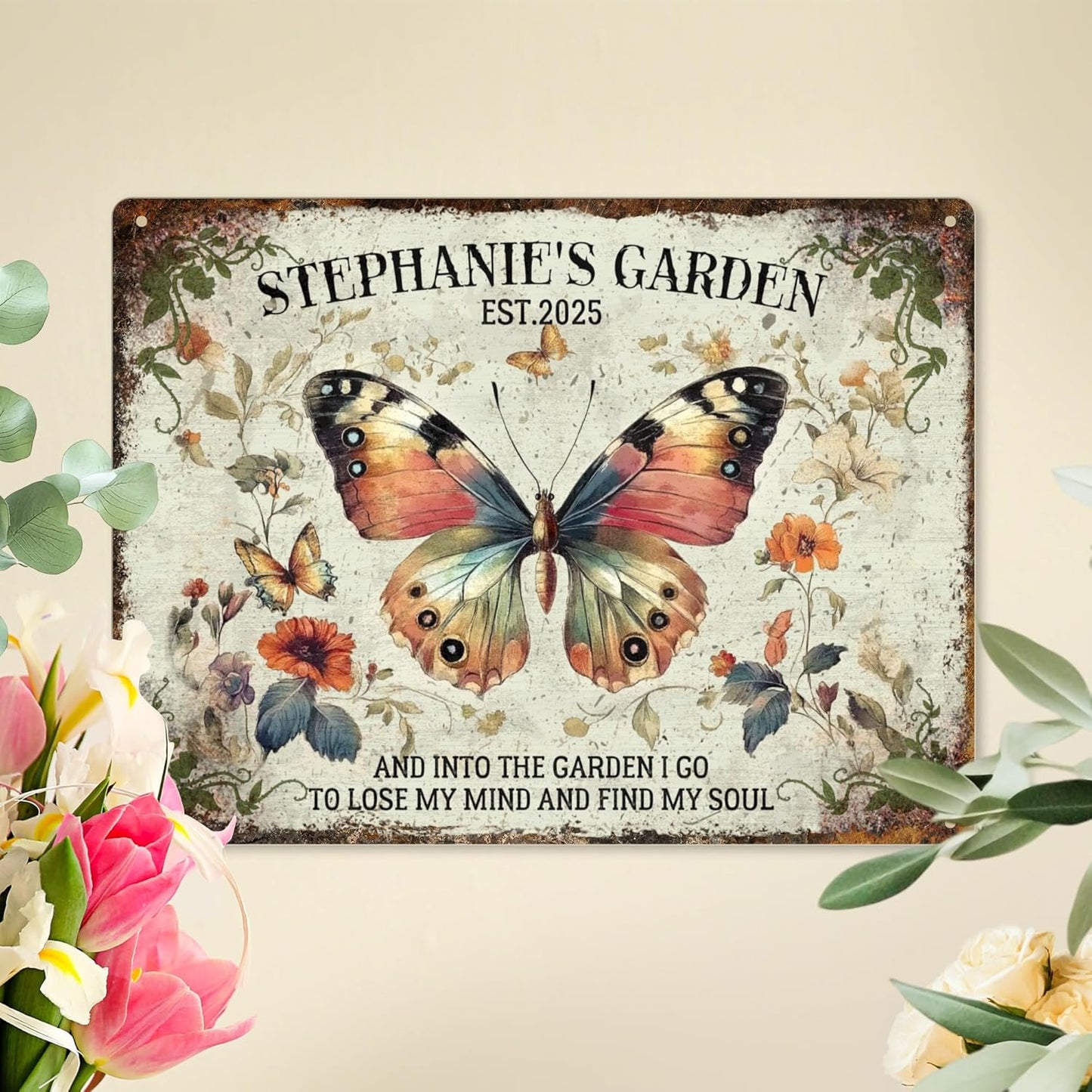 Custom Sign, Personalized Metal Signs, Customize for Office, Business, Workplace, Office, Home, Delivery Signs, Metal Sign With Your Own Image, Text,Photo, Pets, Kids Art Made in USA (Garden 03)