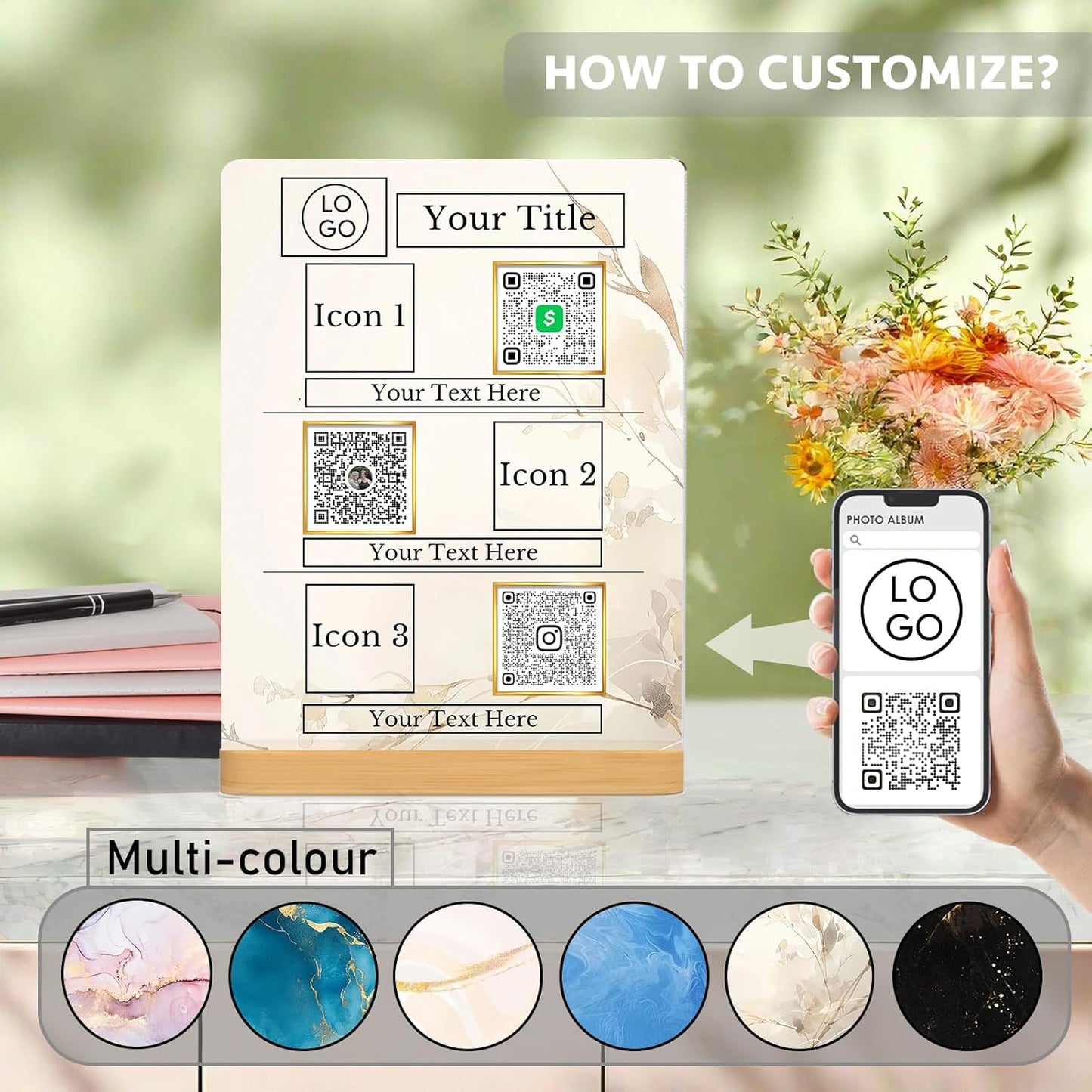 Personalized Custom Metal QR Code Sign Venmo Cashapp Scan to Pay with Stand Instagram Facebook Social Media QR Signs Bar Code QR Plaque Print for Business Salon Beauty Store Restaurant Wifi Sign (S3)