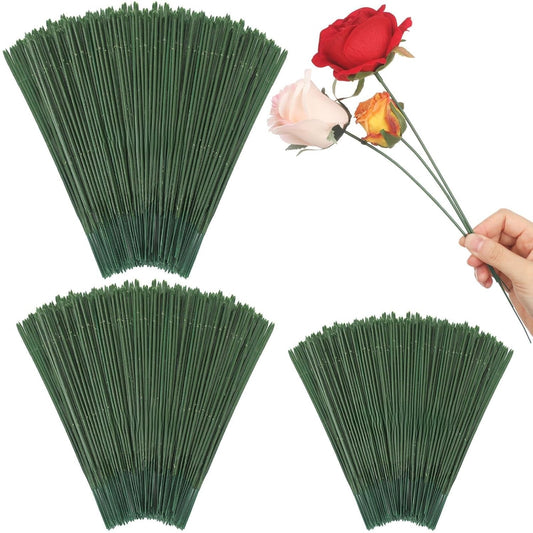 300pcs Artificial Flower Stems, 6.7in、8in、10in Plastic Green Floral Wire Stems for Artificial Flower Making, DIY Crafts Bouquet Stem Arrangements Decor Supplies