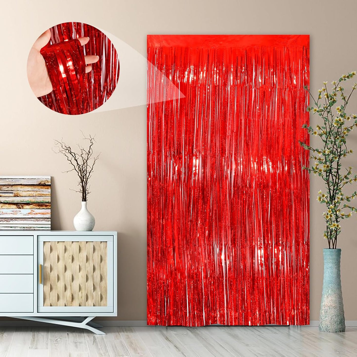 Red Streamers Foil Fringe Curtain 3.3 x 8.3ft Party Streamers 2Pack Metallic Streamer Curtains Mermaid Birthday Themed Party Decorations Tinsel Curtain for Parties Streamers for Wedding Xmas Decor