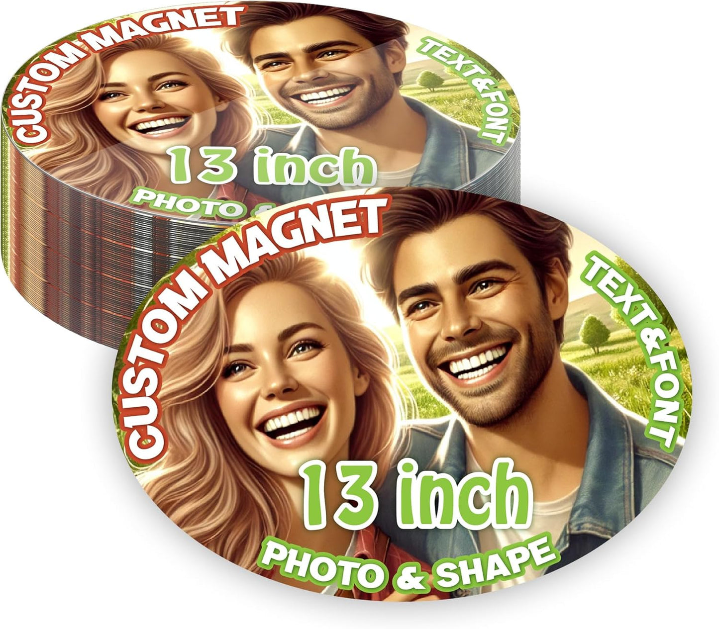 KETABAO – 13" Create Your Own Custom Refrigerator and Car Oval Photo Magnets - Personalized Decorative Magnetic Frames