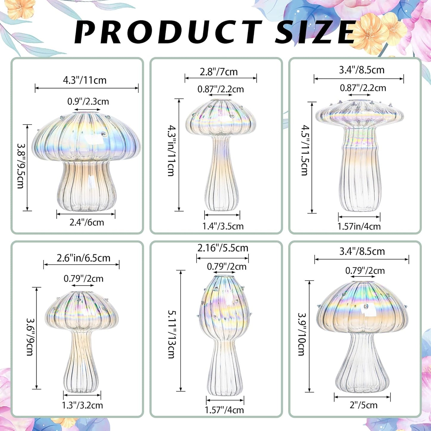 Plant Propagation Station, Set of 6 Clear Mushroom Vase, Propagation Stations, Small Plant Terrarium, Unique Crystal Mushroom Jars for Plants for Hydroponics Home Garden Office Decoration (Clear)