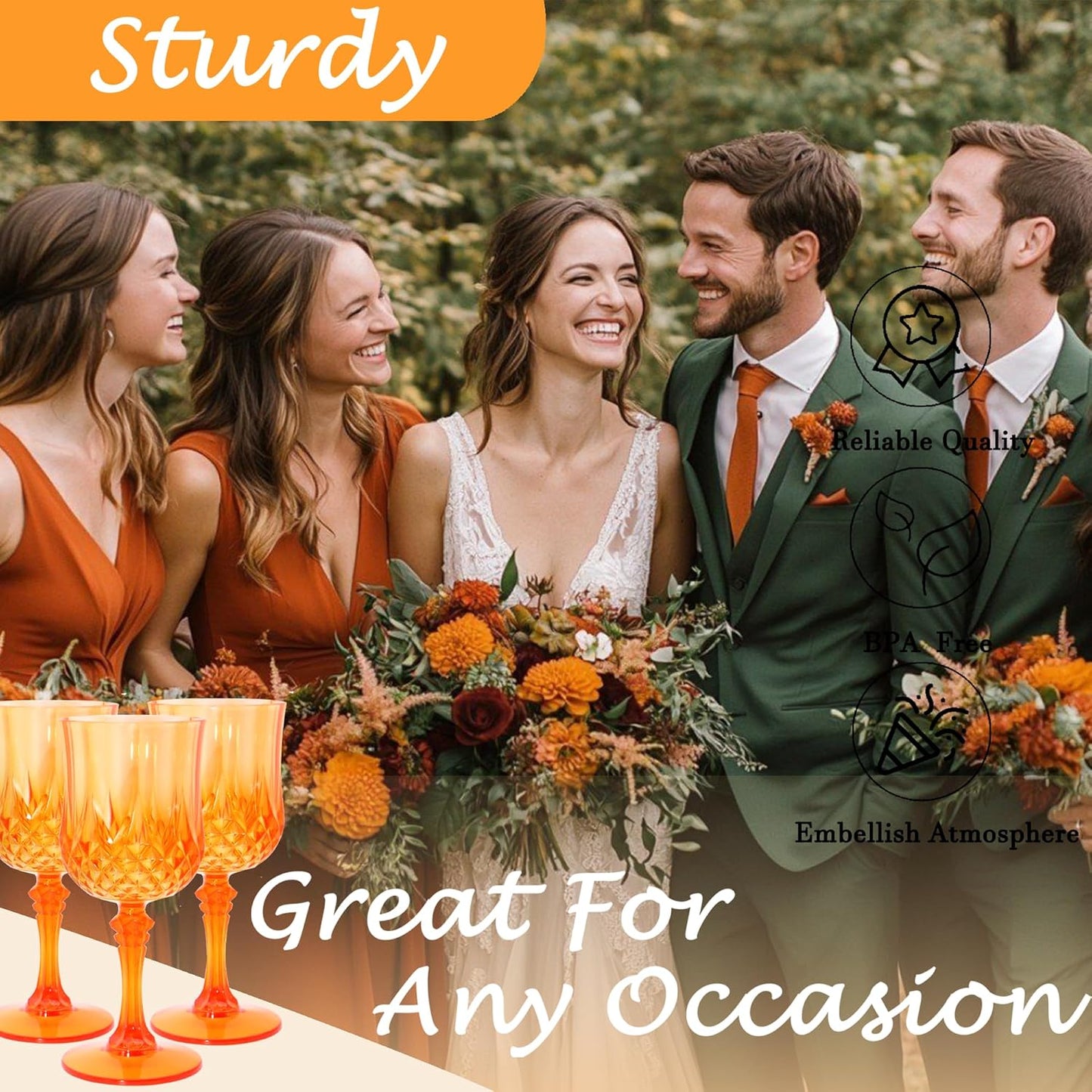 Plastic Wine Glasses，Orange Goblets Vintage Style Cordial Drinking Glasses for Wedding Reception, Halloween Grand Event Party Supplies (24, Pumpkin orange)