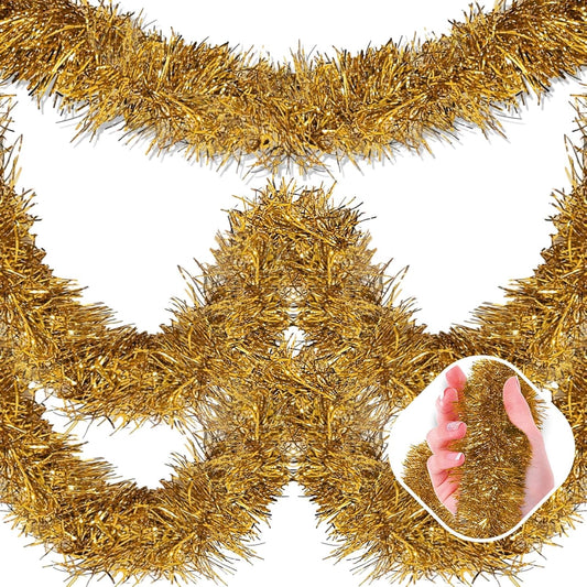 50 Feet Champagne Gold Christmas Tinsel Garland, Metallic Foil Twist Garland Wall Hanging Tinsel Banner Backdrop for Parade Floats, Easter, Mother's Day, Wedding Party Decorations (2in x 50ft)