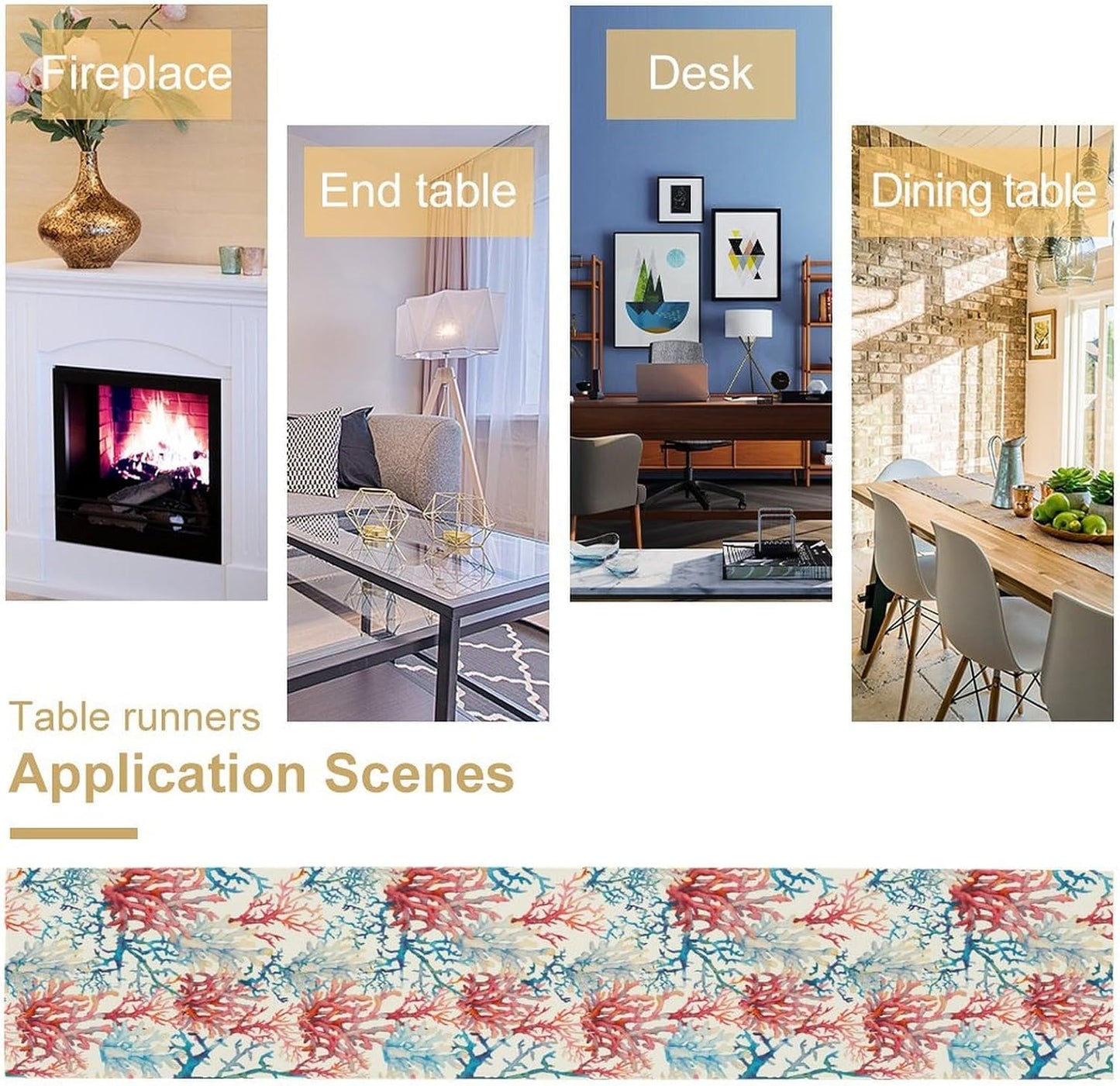 Blue Beach Table Runner, Tropical Ocean Coast Table Runner, Seashell Seasonal Nautical Restaurant Coffee Table Decorations for Home Holiday Party Indoor Outdoor 13x60 Inch