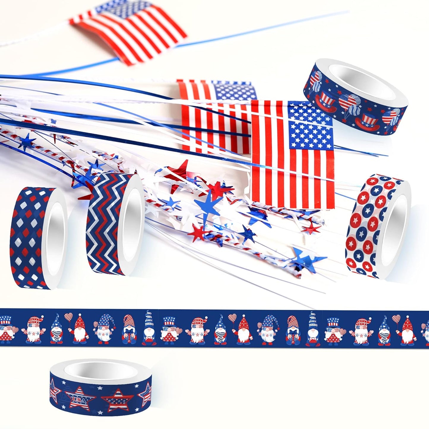 Washi Tape 12 Rolls Washi Tape Set Patriotic Packing Tape American Flag Washi Masking Tape Decorative Paper Stickers Decorative Tape for Gifts Wrapping DIY Art Crafts