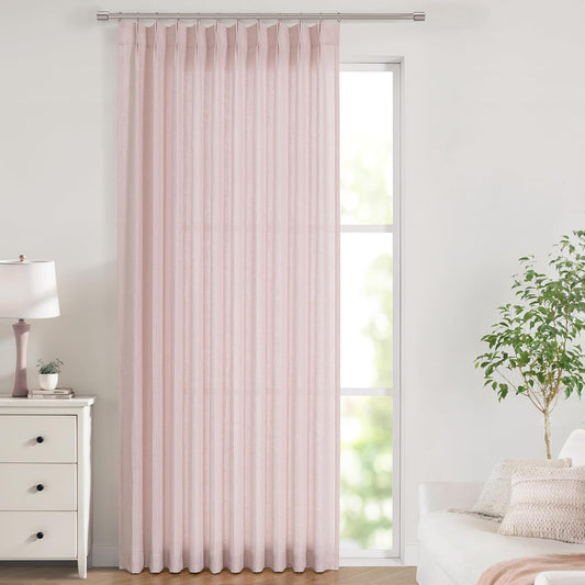 Vision Home Soft Pink Pinch Pleated Semi Sheer Curtains Textured Linen Blended Light Filtering Window Curtains 102 inch for Living Room Bedroom Patio Pinch Pleat Drapes with Hooks 1 Panel 60" Wx102 L