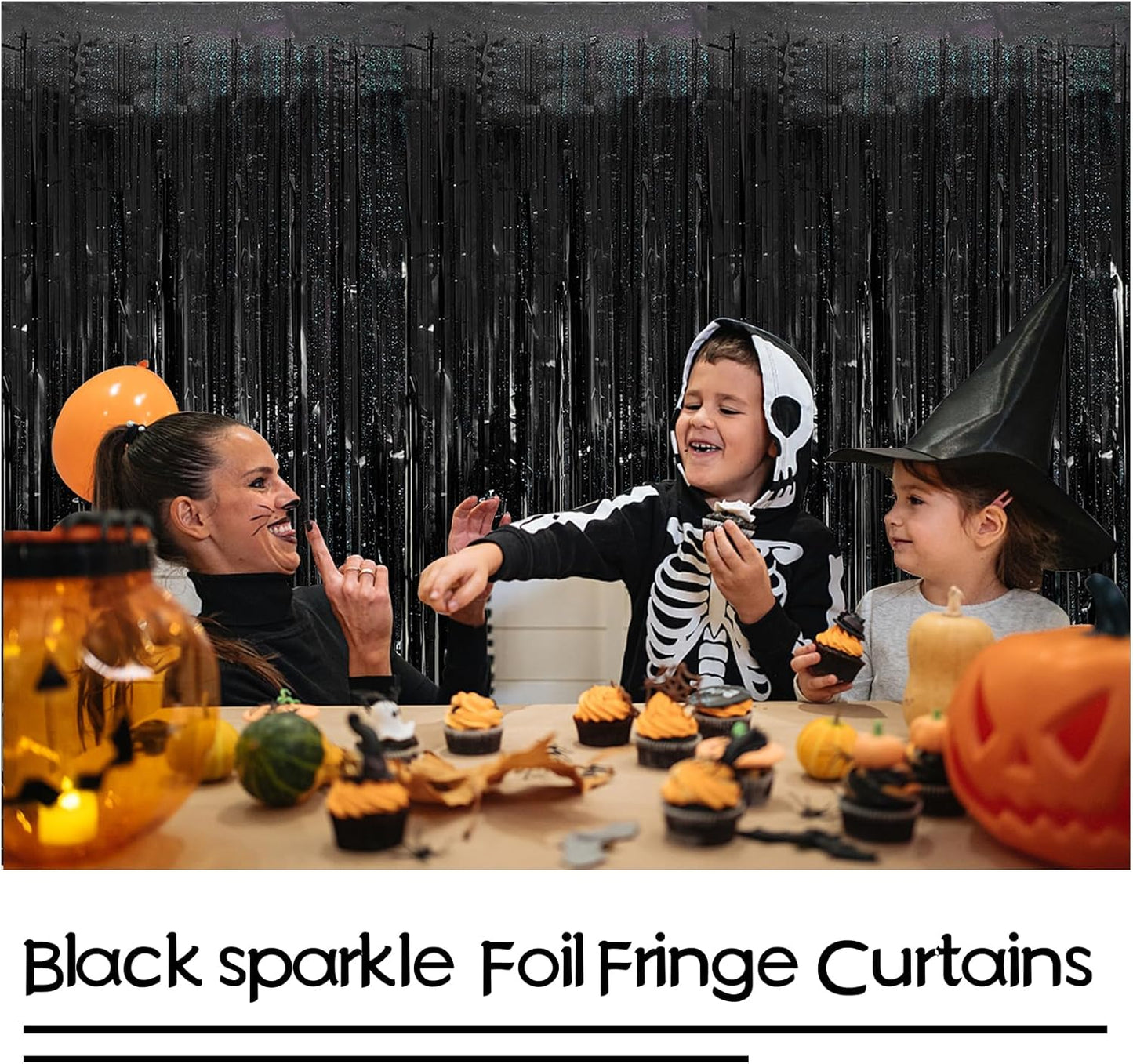 Tinsel Curtain Backdrop Black Birthday Party Decorations 2 Packs Glitter Foil Fringe Curtain Party Decor Streamers Photo Booth for Birthday Christmas Wedding Halloween Graduation Decorations