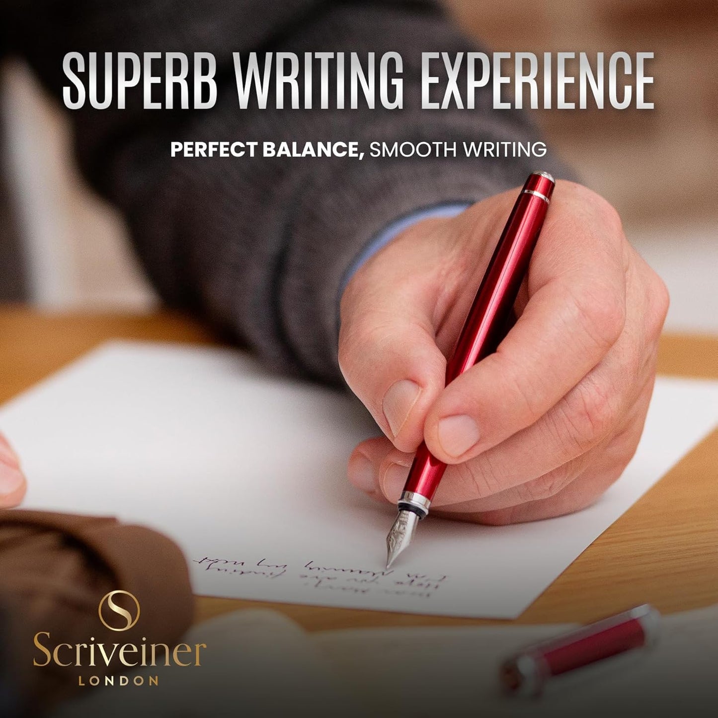 Scriveiner Personalized Deep Crimson Red Pen - Stunning Red Lacquer Luxury Pen with Chrome FinishGerman Schmidt Nib (Medium), Best Engraved Fountain Pen Gift Set for Men & Women, Name Engraving