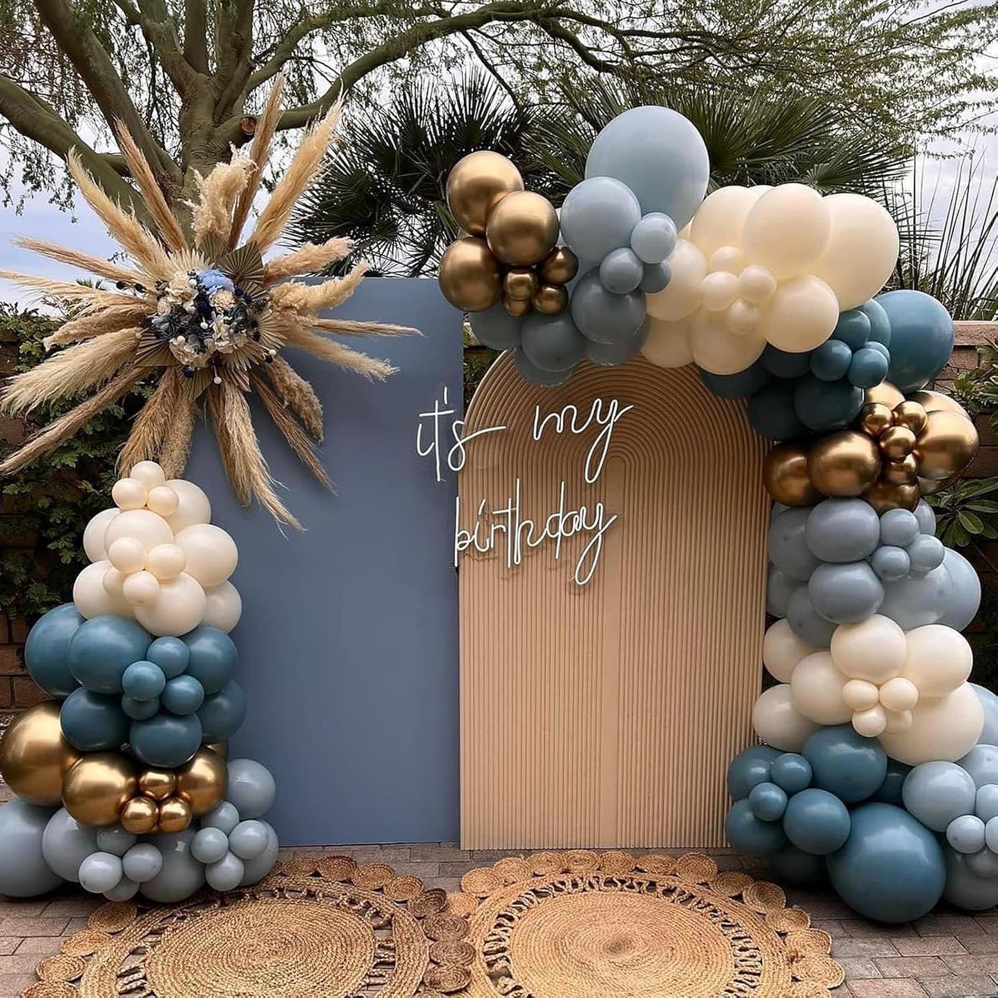 Dusty Blue Balloons, 52 PCS 12 Inch Blue Gold Sand White Birthday Balloons, Baby Blue Light Blue Sand White Quicksand Gold Latex Balloons for Boy Baby Shower Gender Reveal Birthday Party Decorations
