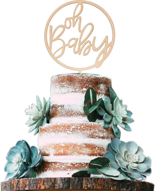 Oh Baby Wooden Cake Topper - Baby Shower Decoration,Gender Reveal Cake Doceration Supplies，Newtral Baby Shower Photo Props