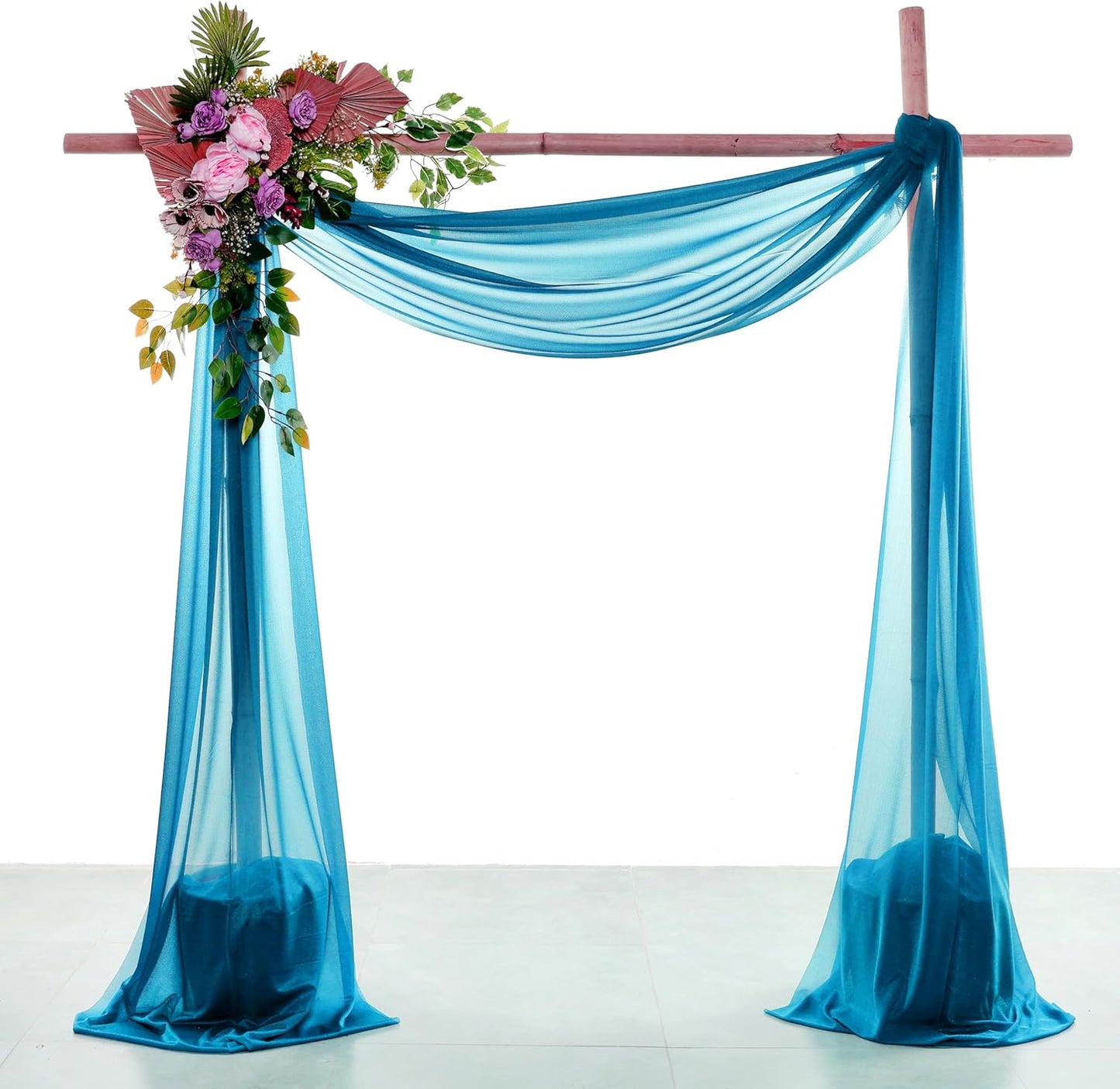 VDS Pack of 2 Panel (30 Inch X 50 Feet) Wedding Arch Draping Fabric Sheer Chiffon Fabric Drapery for Wedding Ceremony Reception Swag Backdrop Canopy Chuppah ARBO Altars Decoration (Dark Teal)