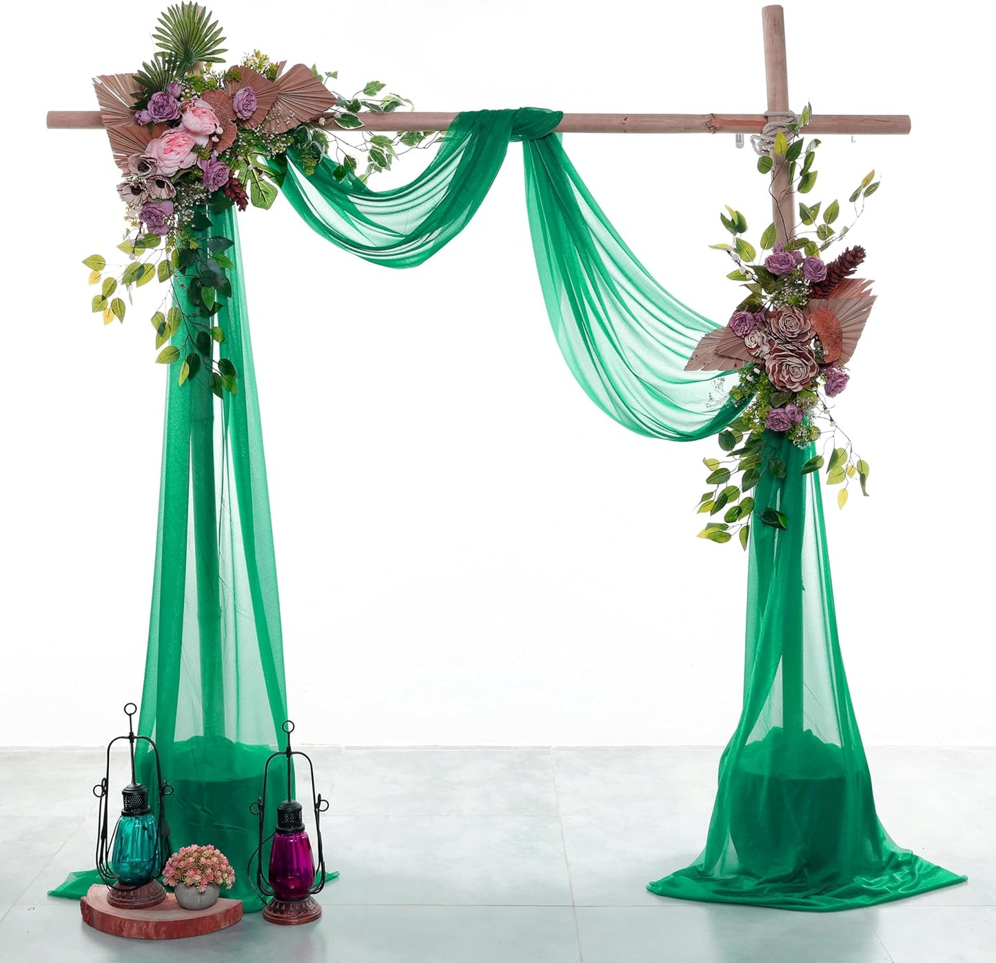 VDS Pack of 1 Panel (30 Inch X 30 Feet) Wedding Arch Draping Fabric Sheer Chiffon Fabric Drapery for Wedding Ceremony Reception Swag Backdrop Canopy Chuppah ARBO Altars Decoration (Emerald)