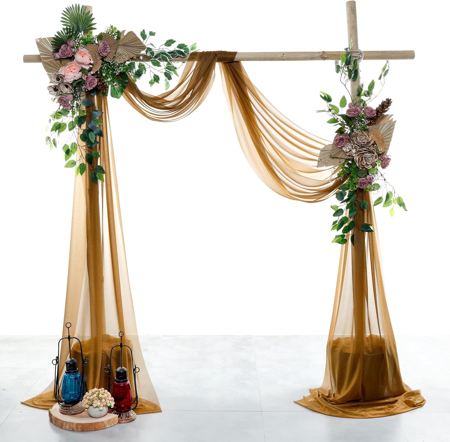 VDS Pack of 1 Panel (30 Inch X 50 Feet) Wedding Arch Draping Fabric Sheer Chiffon Fabric Drapery for Wedding Ceremony Reception Swag Backdrop Canopy Chuppah ARBO Altars Decoration (Mocha)