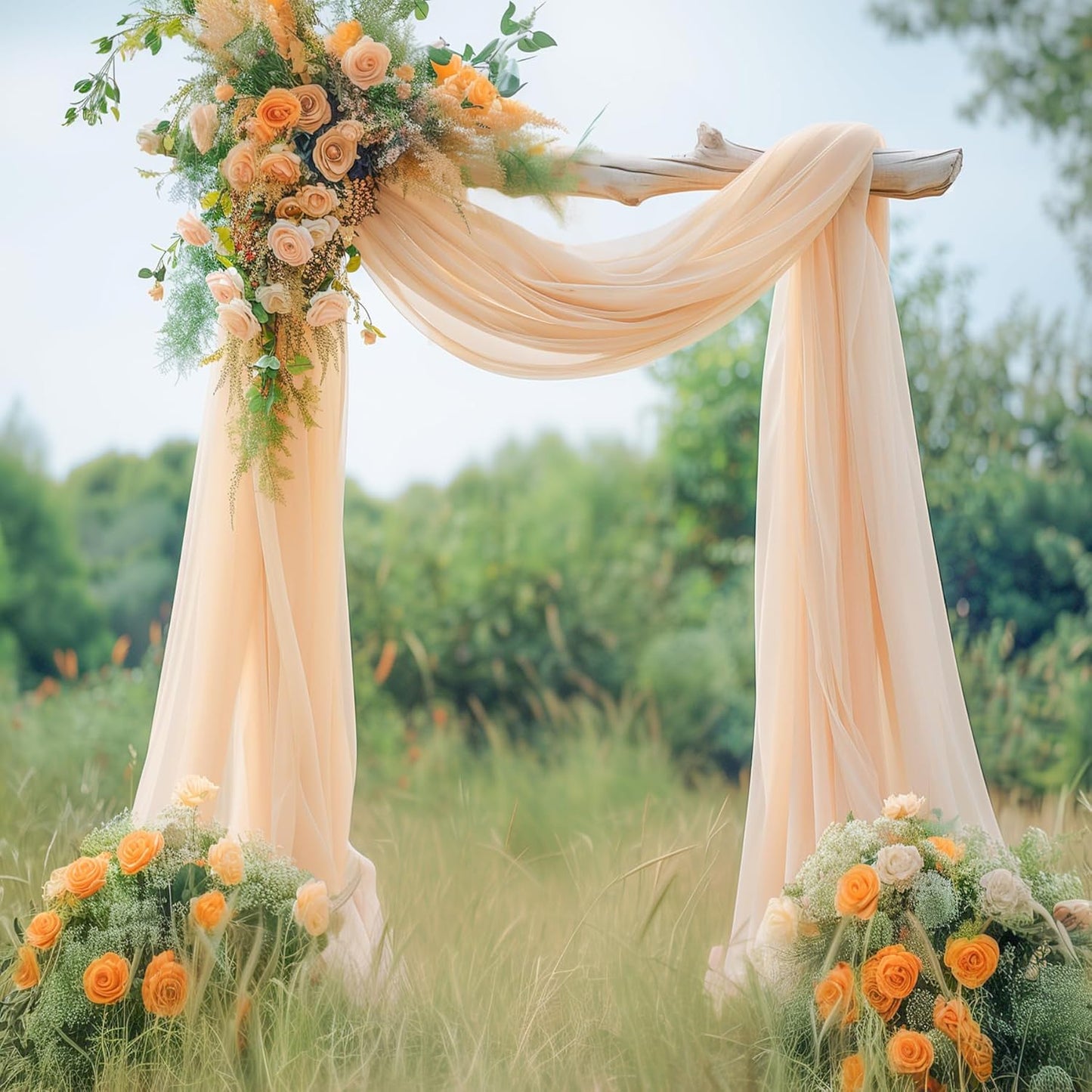 Wedding Arch Draping Fabric,2 Panels 18FT Champagne Arch Drapes Chiffon Fabric Drapery Decorations for Ceremony Reception Party Ceiling Backdrop