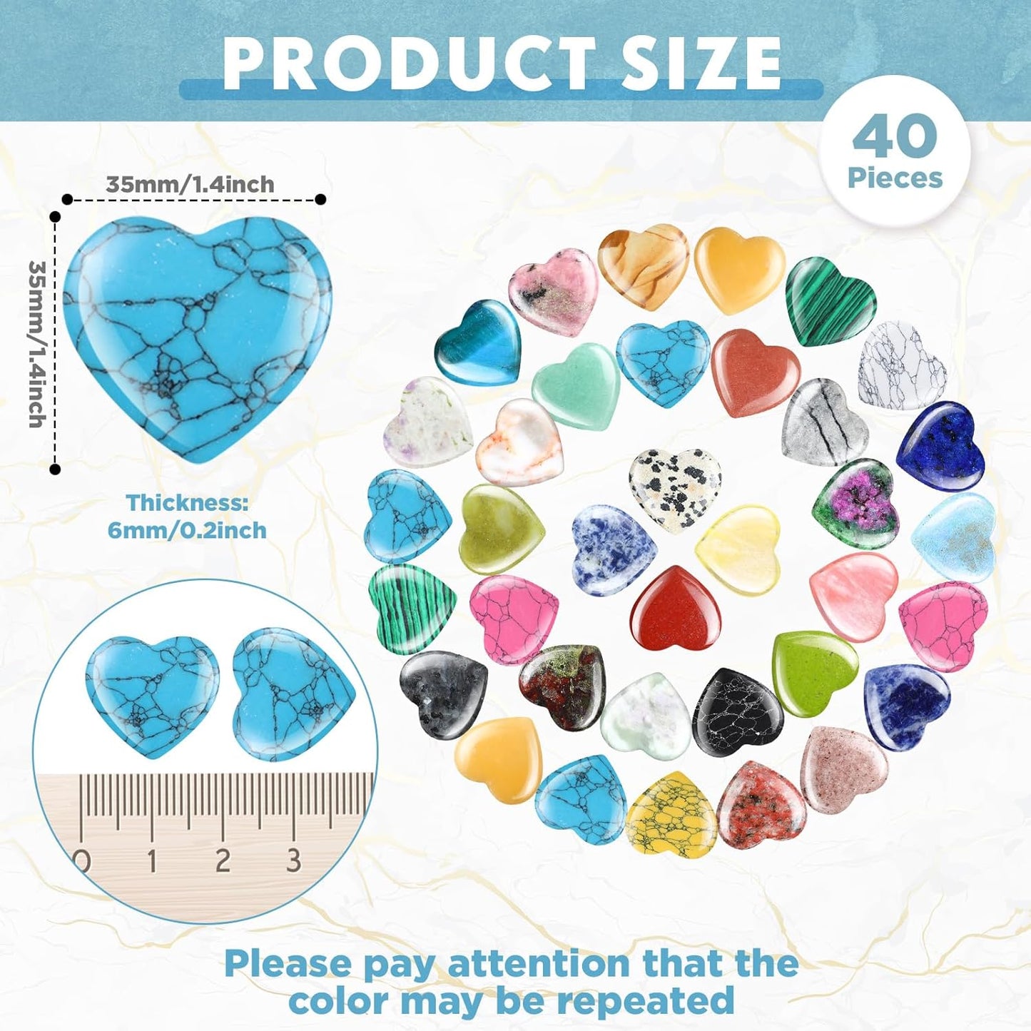 Nuenen 40 Pcs 1.4 Inch Worry Stone Bulk Crystals Heart Shaped Rock Tiny Trinkets Stone Inspirational Healing Crystal Gemstone Love Carved Rock Mom Women