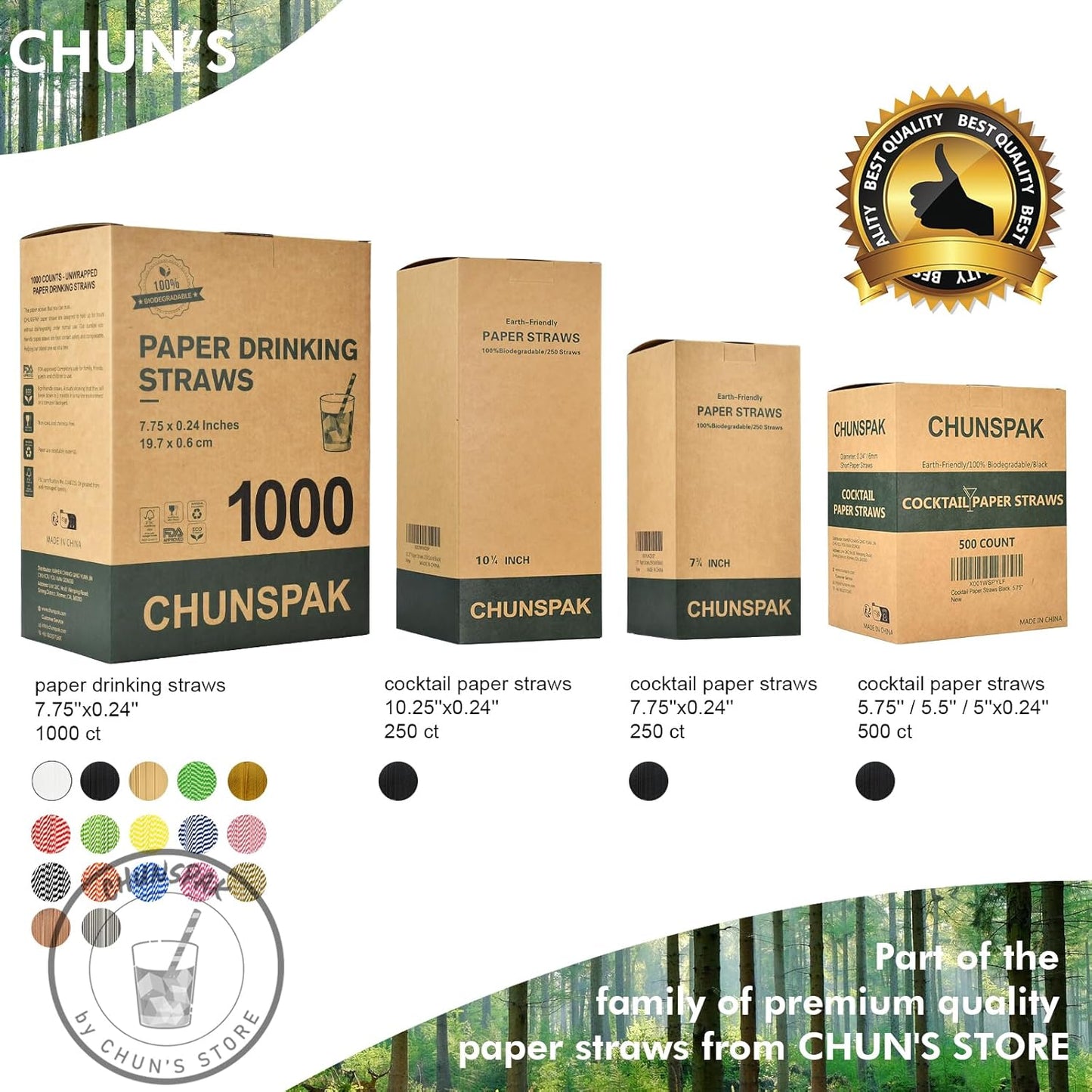 [1000 Count] Green Bamboo Paper Straws for Drinking, 7.75" x 0.24", 100% Biodegradable