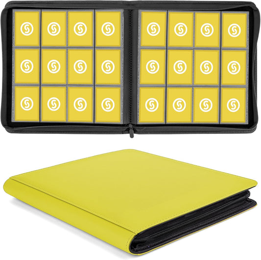 SMYV 12 Pocket Trading Card Binder, Premium PU Cover Card Binder for 720 Cards, Ringless Side Loading Card Collection Album Folders for MTG, TCG, Game Cards & Sports Cards (Yellow)