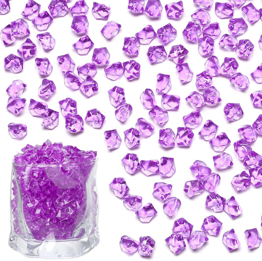 LAIDANLA 500PCS Purple Acrylic Gems Vase Fillers Fake Ice Cubes Plastic Diamonds Fake Crushed Rocks for Centerpiece DIY Party Table Scatter Prop Wedding Decoration Accessories