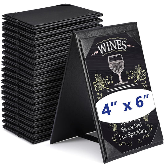 Gerrii Leatherette Table Tents Black PU Leather Menu Covers Bulk Double Sided Frame Sign Holders 2 Side Drink Dessert Menu Folders for Restaurant Coffee Cafe Bar Wedding Supplies(30 Pack,4 x 6 Inch)