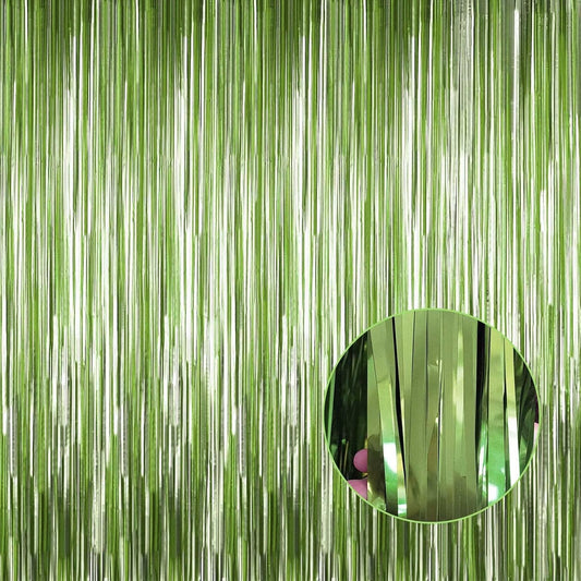 4 Pack Light Green Foil Fringe Curtain Backdrop, 3.28Ft x 8.2Ft Metallic Tinsel Foil Fringe Streamer Curtains for Photo Booth Props, Birthday, Wedding, Christmas Decorations Party Supplies New