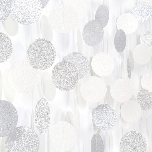 Glitter Silver White Party-Decorations Streamers - 52Ft Birthday Hanging Paper Garland Banner,Engagement Wedding Bachelorette Baby Bridal Shower Christmas Supplies Backdrop Graduation Decor Hugtmr