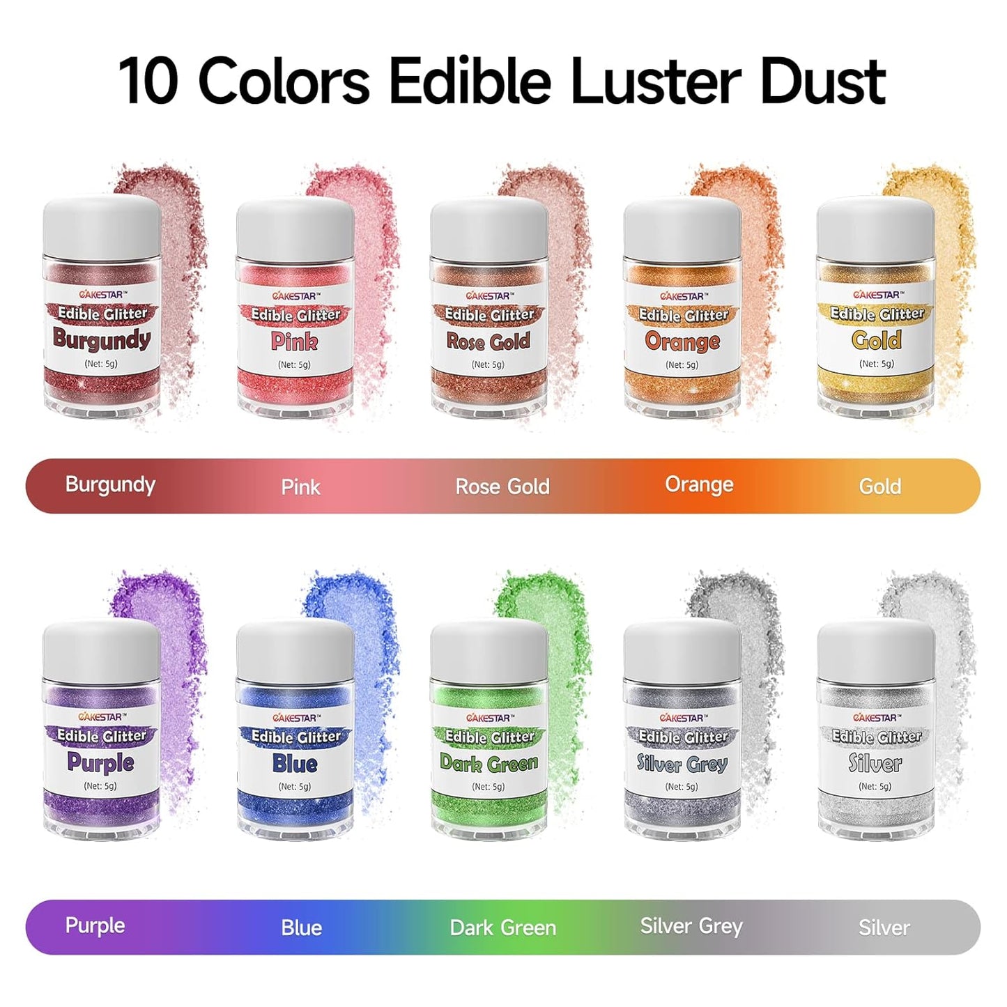 Edible Glitter for Cocktails, 10 Colors Easter Decorations Luster Dust Edible, Food Grade Shimmer Dust, Edible Glitter Powder for Drinks, Easter Eggs, Candy, Baking, Strawberries, Cupcakes, Cookies