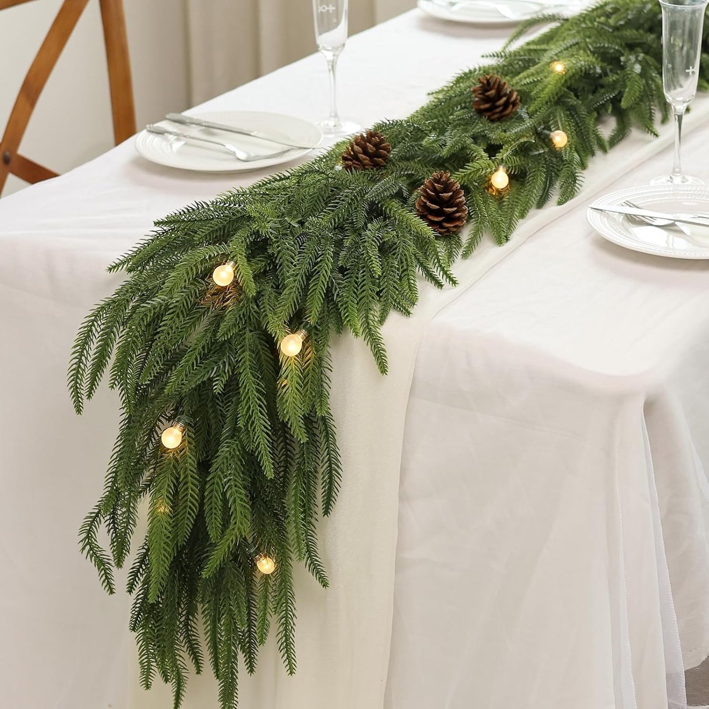 6FT Christmas Norfolk Pine Garland -1PCS, Artificial Pine Needles Garlands Faux Greenery Fake Garland for Holiday Fireplace,Table,Window,Stairs,Mante,Indoor Outdoor Decor