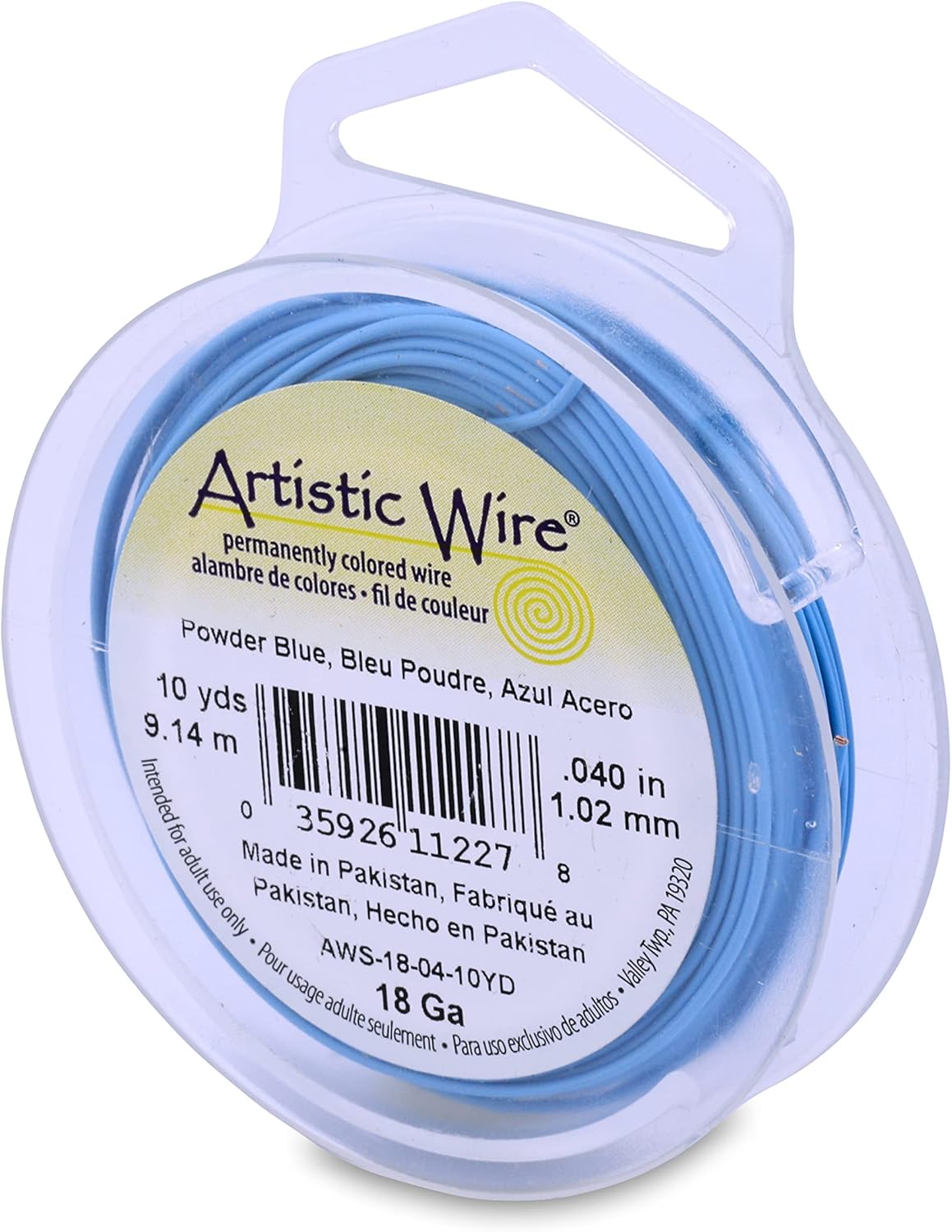 Artistic Wire, 18 Gauge Tarnish Resistant Colored Copper Craft Wire, Powder Blue, 10 yd