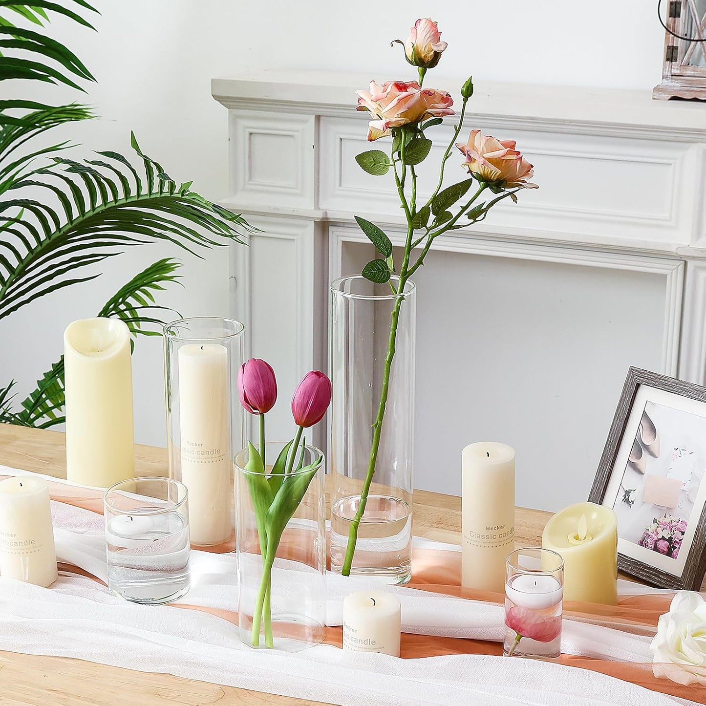 CEWOR 12pcs Glass Cylinder Vase 4, 6.8, 9, 11.8 Inch Glass Candle Holder Clear Vases for Centerpieces Tall Flower Vase for Wedding Home Decor Party 4 Different Sizes