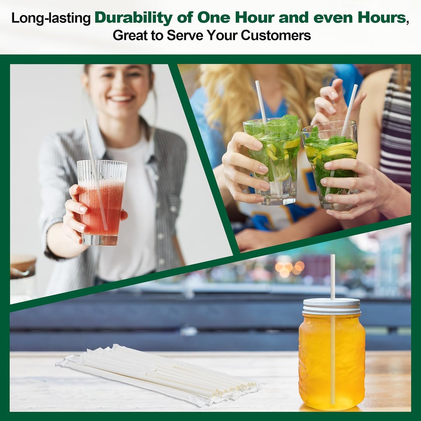 7.75 Inch Disposable Paper Drinking Straws Bulk Individually Wrapped, 0.24" Dia. (Plain White, 400 ct.) - Biodegradable and Compostable