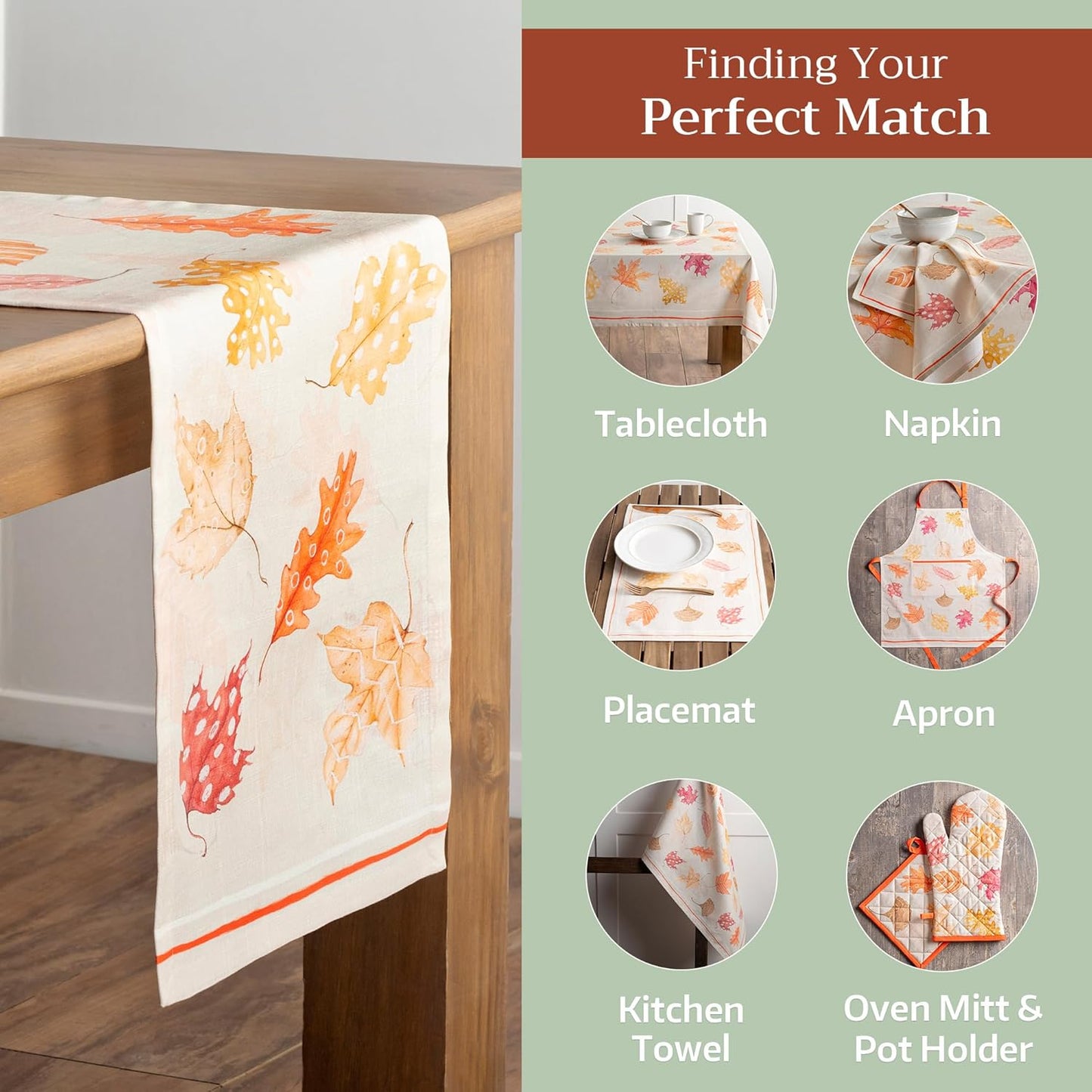 Maison d' Hermine Table Runner 100% Cotton Single Layer Table Runners 108 inches Long for Thanksgiving Christmas Decorations Home Kitchen Dining Party Wedding (Colours of Autumn, 14.5" x 108")