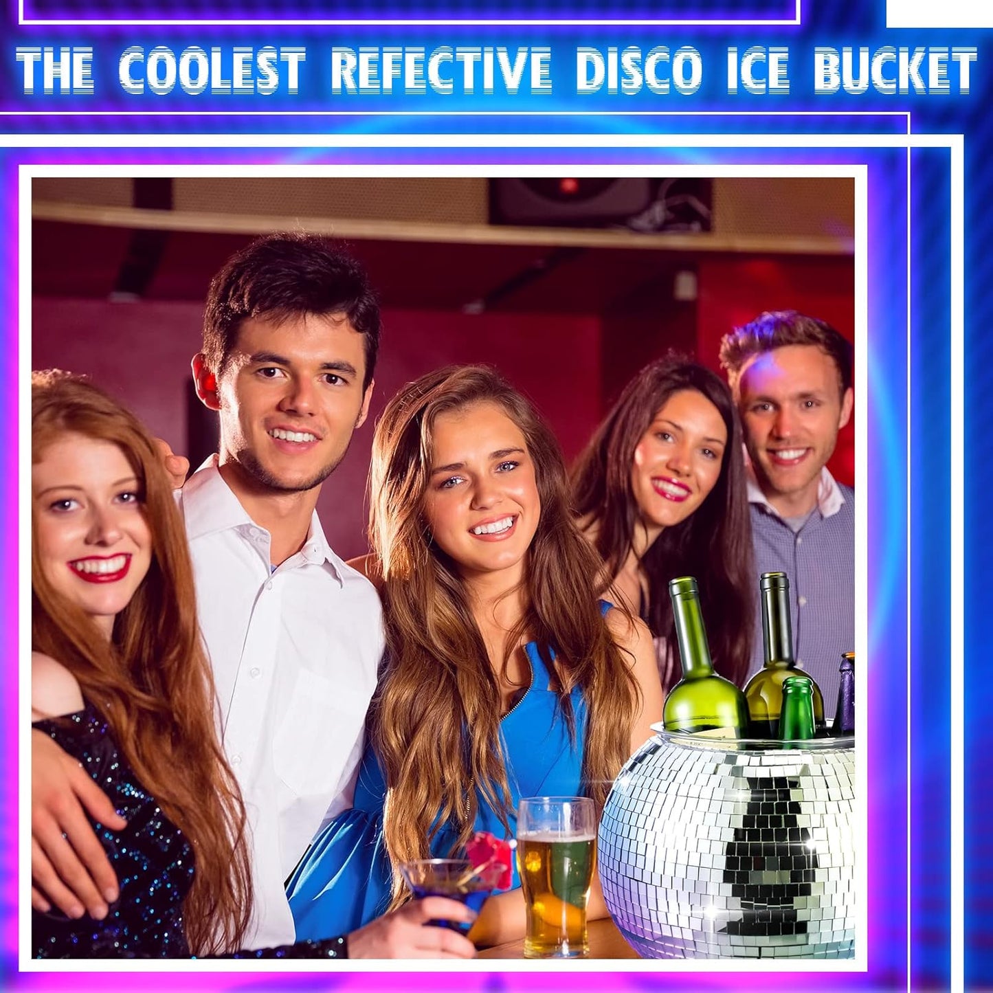 Hoolerry 11L Disco Ball Ice Bucket Mirror Silver Disco Party Champagne Bowl Cup Mirror Ball Themed Beer Bucket Disco Party Supplies Bar Cart Decor for Beer Cocktail Wine Champagne Cooler