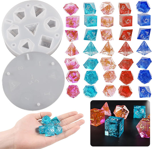 7 Cavities Dice 3D Silicone Mold for Resin Casting - Candle Making & Jewelry Crafting