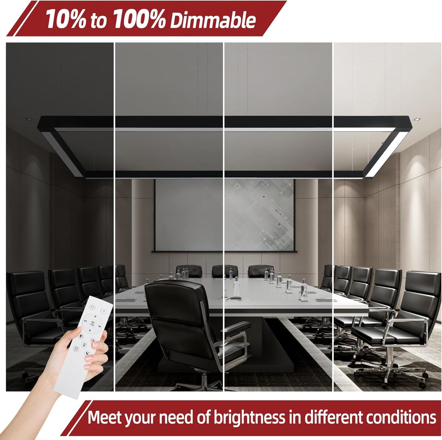 8FT x 4FT LED Linear Light Rectangular Set with Remote Control, 50W Seamless Connection, 3000K to 6000K Color Changing, Commercial Hanging LED Shop Light Fixtures for Office Work Shop Garages